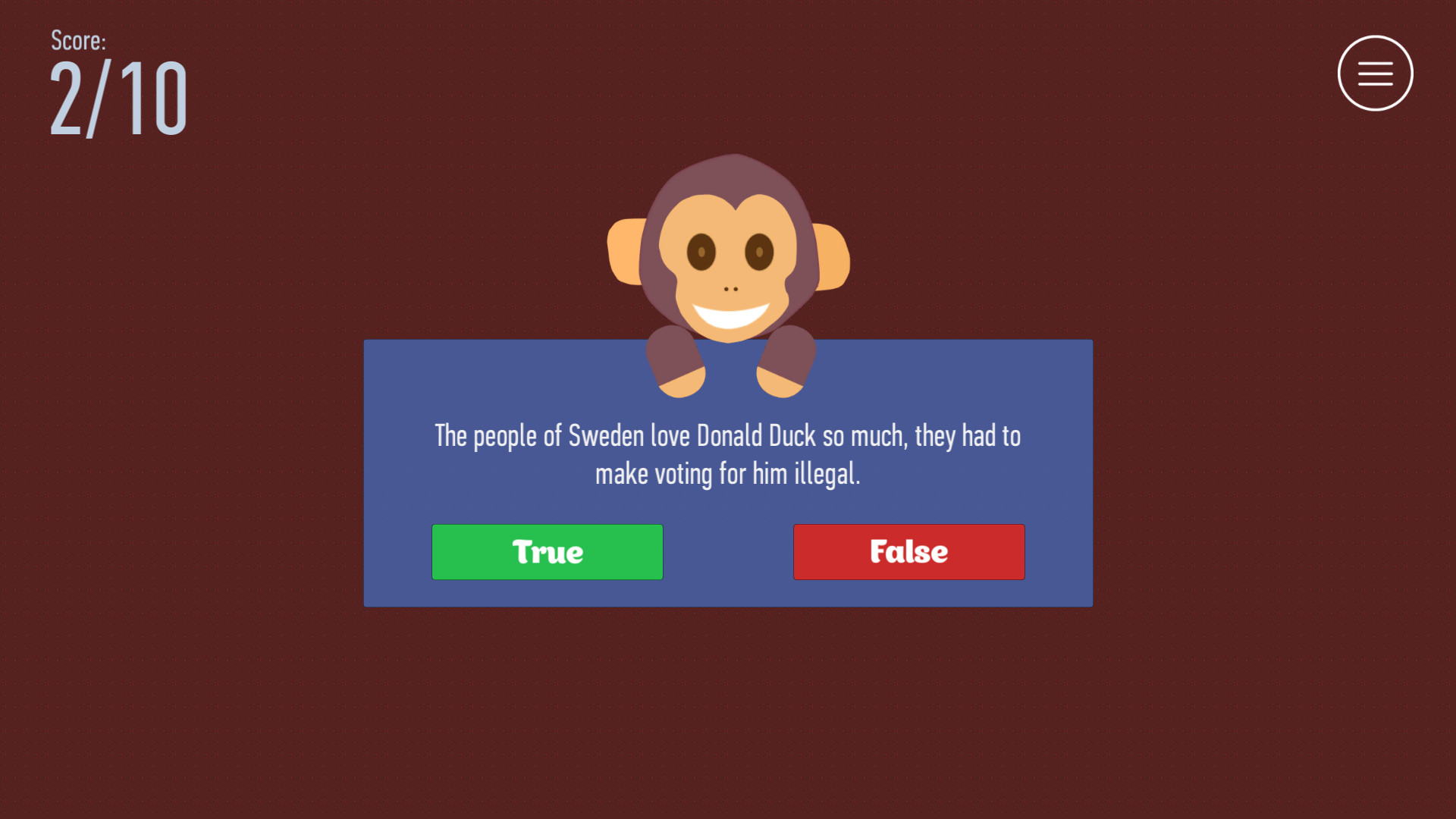 True or False screenshot