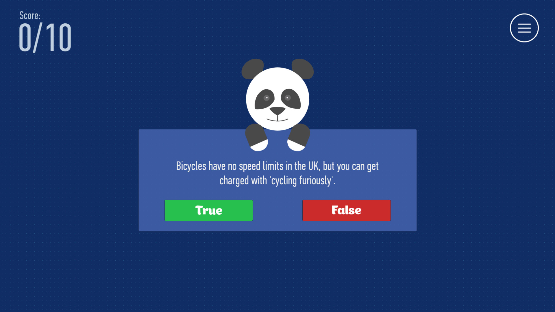 True or False screenshot