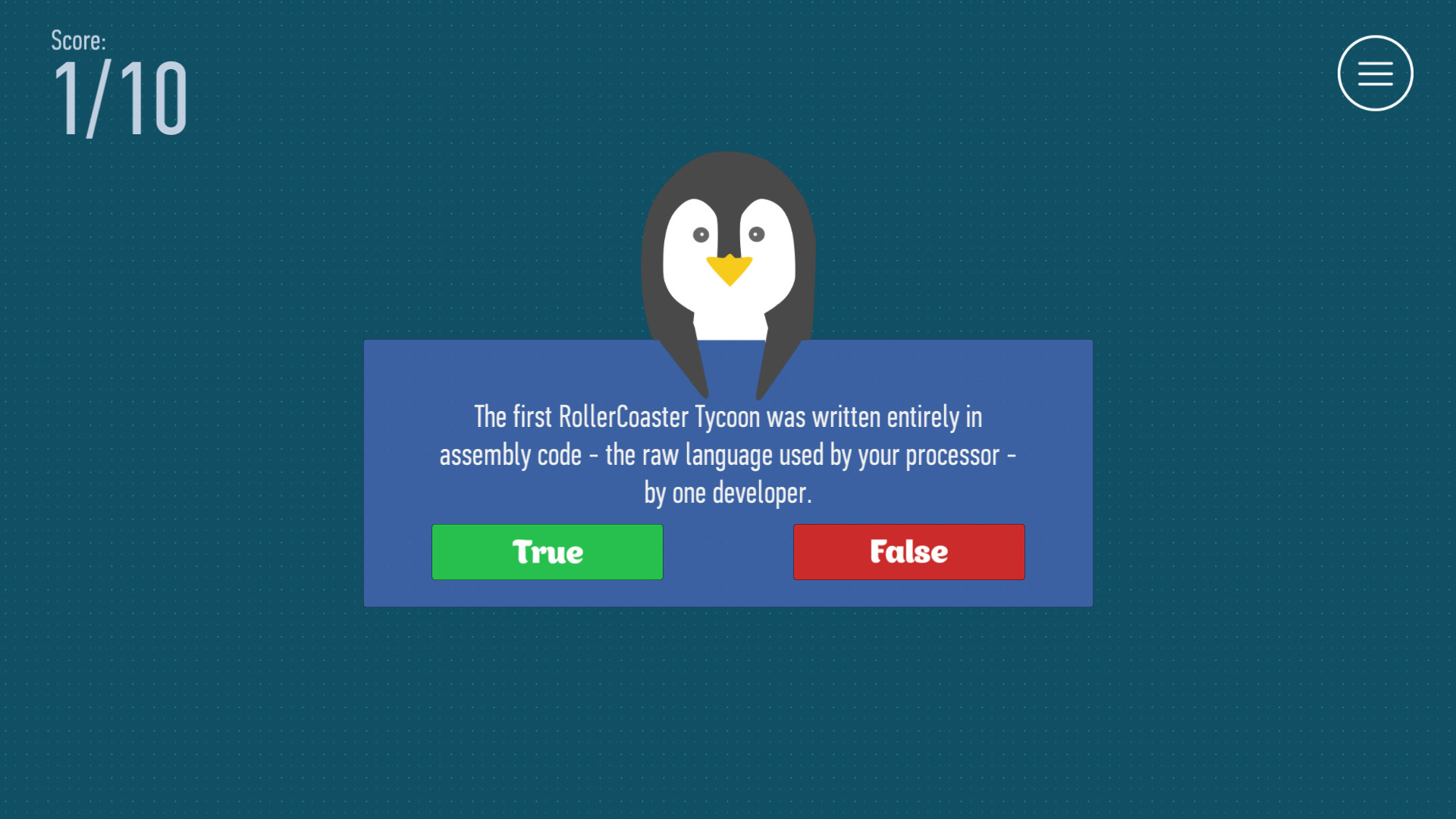 True or False screenshot